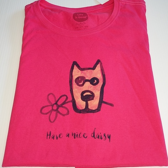 Life Is Good Tops - NWT XXL 2X LIFE IS GOOD Dog with Daisy Pink Tee